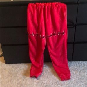Red matching sweat pants with o rings